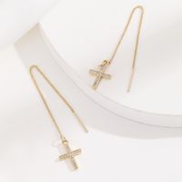 1 Pair Streetwear Korean Style Cross Plating Inlay Copper Zircon 14k Gold Plated Ear Line main image 3