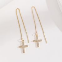 1 Pair Streetwear Korean Style Cross Plating Inlay Copper Zircon 14k Gold Plated Ear Line main image 2