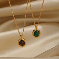 Simple Style Classic Style Round Copper Plating Inlay Natural Stone 18k Gold Plated Pendant Necklace main image 6