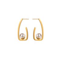 1 Pair Elegant Streetwear Palm Pearl Flower Inlay Titanium Steel Pearl Zircon Gold Plated Drop Earrings main image 7