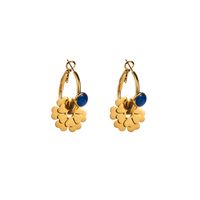 1 Pair Elegant Streetwear Palm Pearl Flower Inlay Titanium Steel Pearl Zircon Gold Plated Drop Earrings main image 3