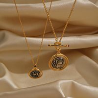 Vintage Style Round Copper Plating Inlay Artificial Crystal 18k Gold Plated Pendant Necklace main image 1