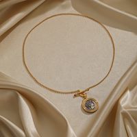 Vintage Style Round Copper Plating Inlay Artificial Crystal 18k Gold Plated Pendant Necklace main image 2