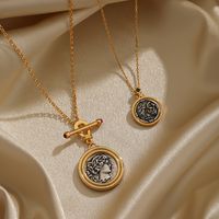 Vintage Style Round Copper Plating Inlay Artificial Crystal 18k Gold Plated Pendant Necklace main image 5