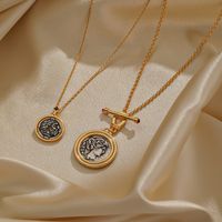 Vintage Style Round Copper Plating Inlay Artificial Crystal 18k Gold Plated Pendant Necklace main image 4