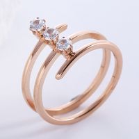 Casual Formal Lines Stainless Steel Inlay Zircon 18k Gold Plated Rings sku image 9