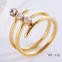 Casual Formal Lines Stainless Steel Inlay Zircon 18k Gold Plated Rings main image 3