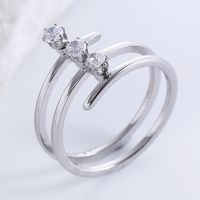 Casual Formal Lines Stainless Steel Inlay Zircon 18k Gold Plated Rings main image 4