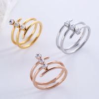 Casual Formal Lines Stainless Steel Inlay Zircon 18k Gold Plated Rings main image 1