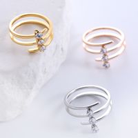 Casual Formal Lines Stainless Steel Inlay Zircon 18k Gold Plated Rings main image 2