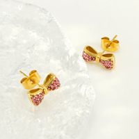 1 Pair Elegant Classical Vintage Style Flower Bow Knot Plating Inlay 304 Stainless Steel Zircon 18K Gold Plated Ear Studs main image 2