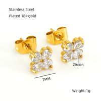 1 Pair Elegant Classical Vintage Style Flower Bow Knot Plating Inlay 304 Stainless Steel Zircon 18K Gold Plated Ear Studs sku image 3