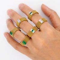 304 Stainless Steel 18K Gold Plated IG Style Simple Style Plating Inlay Rectangle Zircon Rings main image 1