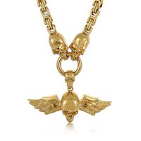 Punk Skull Titanium Steel Plating 18K Gold Plated Halloween Men's Pendant Necklace sku image 6