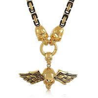 Punk Skull Titanium Steel Plating 18K Gold Plated Halloween Men's Pendant Necklace sku image 8