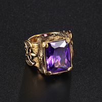 Retro Square Titanium Steel Inlay Zircon 18K Gold Plated Men's Rings main image 2