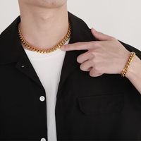 Hip Hop Retro Color Sólido Acero Titanio Chapados en oro de 18k Hombres Collar main image 3
