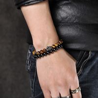 Hip-hop Retro Round Tiger Eye Titanium Steel Beaded Men's Bracelets main image 5