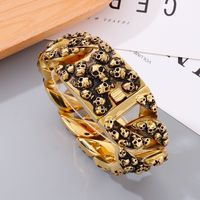 Hip-Hop Retro Skull Titanium Steel Stoving Varnish 18K Gold Plated Men's Bracelets main image 1