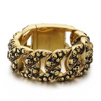 Hip-Hop Retro Skull Titanium Steel Stoving Varnish 18K Gold Plated Men's Bracelets sku image 2