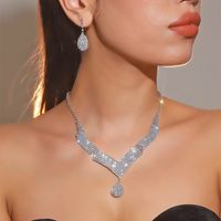 Formal Shiny Round Artificial Crystal Rhinestone Plating Inlay Rhinestones Silver Plated Women's Earrings Necklace sku image 4