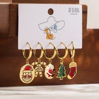 1 Set Cute Classic Style Christmas Tree Santa Claus Snowman Enamel Plating Stainless Steel 14k Gold Plated Drop Earrings main image 1