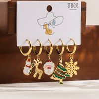1 Set Cute Classic Style Christmas Tree Santa Claus Snowman Enamel Plating Stainless Steel 14k Gold Plated Drop Earrings main image 2