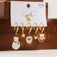 1 Set Cute Classic Style Christmas Tree Santa Claus Snowman Enamel Plating Stainless Steel 14k Gold Plated Drop Earrings main image 3