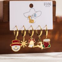 1 Set Cute Classic Style Christmas Tree Santa Claus Snowman Enamel Plating Stainless Steel 14k Gold Plated Drop Earrings main image 4