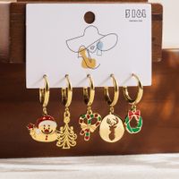 1 Set Cute Classic Style Christmas Tree Santa Claus Snowman Enamel Plating Stainless Steel 14k Gold Plated Drop Earrings main image 5