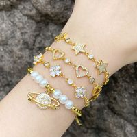 Simple Style Star Planet Copper Inlay Zircon 18k Gold Plated Bracelets main image 1