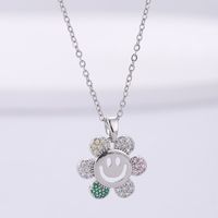 Vintage Style Flower Stainless Steel Plating Inlay Zircon Silver Plated Pendant Necklace main image 4