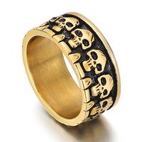 Punk Cráneo Acero Titanio Enchapado Chapados en oro de 18k Hombres Anillos sku image 6