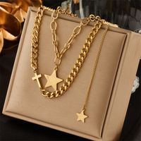 304 Stainless Steel 18K Gold Plated Retro Layered Plating Solid Color Necklace main image 6