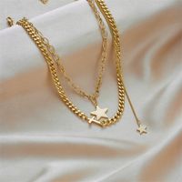 304 Stainless Steel 18K Gold Plated Retro Layered Plating Solid Color Necklace main image 2