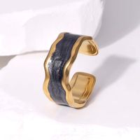 304 Stainless Steel 18K Gold Plated Modern Style Simple Style Enamel Plating Lines AB Glue Pearl Cream Open Rings main image 5