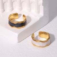 304 Stainless Steel 18K Gold Plated Modern Style Simple Style Enamel Plating Lines AB Glue Pearl Cream Open Rings main image 6