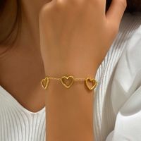Sweet Heart Shape 201 Stainless Steel 18K Gold Plated Bracelets In Bulk main image 2