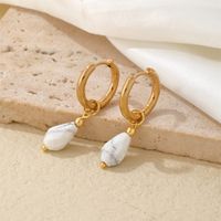 1 Paire Style Moderne Style Simple Les Gouttelettes D'Eau Placage Acier Inoxydable 304 La Pierre Naturelle Boucles D'oreilles main image 8