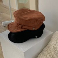Unisex Lady Simple Style Solid Color Curved Eaves Beret Hat main image 3