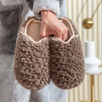 Unisex Vintage Style Solid Color Round Toe Plush Slippers main image 4