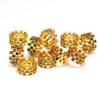 Acero Titanio Chapados en oro de 18k Estilo Vintage Geométrico Bloque De Color Diamantes De Imitación Anillos main image 1