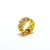 Acero Titanio Chapados en oro de 18k Estilo Vintage Geométrico Bloque De Color Diamantes De Imitación Anillos main image 4