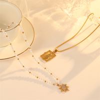 Stainless Steel Titanium Steel 18K Gold Plated Casual Simple Style Classic Style Beaded Plating Inlay Eye Rectangle Zircon Necklace main image 7