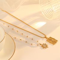 Stainless Steel Titanium Steel 18K Gold Plated Casual Simple Style Classic Style Beaded Plating Inlay Eye Rectangle Zircon Necklace main image 6