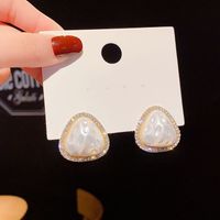 Wholesale Jewelry Sweet Triangle Alloy Artificial Gemstones Inlay Ear Studs sku image 1