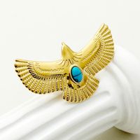 Pastoral Artistic Streetwear Bird Stainless Steel Polishing Plating Inlay Turquoise Gold Plated Open Rings sku image 1