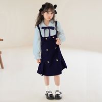 Preppy Style Color Block 2 In 1 Polyester Girls Dresses sku image 1