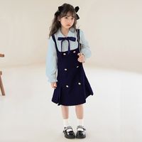 Preppy Style Color Block 2 In 1 Polyester Girls Dresses sku image 3