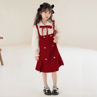 Preppy Style Color Block 2 In 1 Polyester Girls Dresses sku image 7